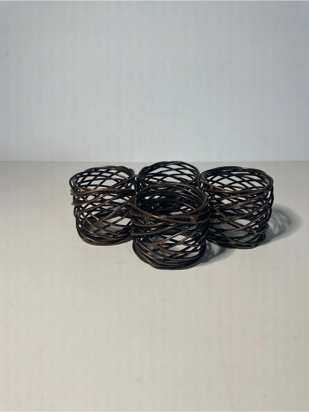 Set of 4 Woven Rattan Napkin Rings - Dark Brown